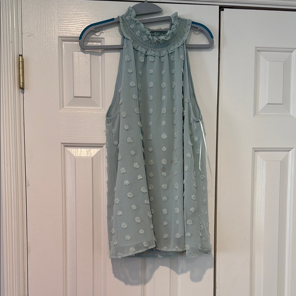Green Ruffled Tunic with Elegant Neckline